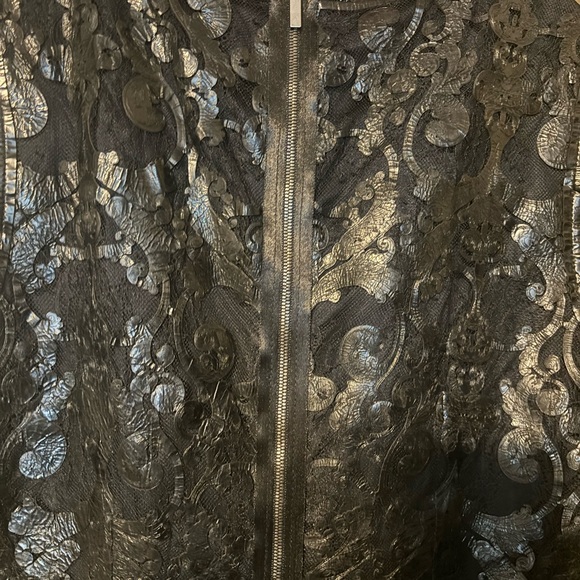 Elie Tahari size 8 NWT Black Leather Filigree Lace Sleeveless Sheath Dress - Picture 4 of 6